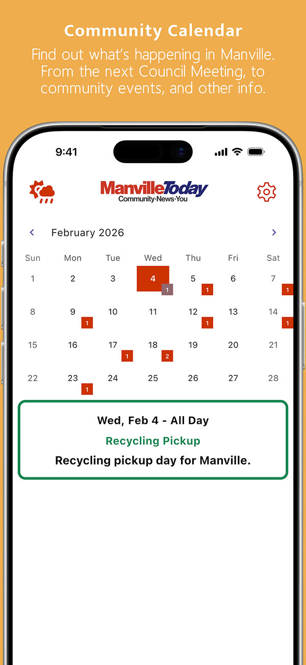 Community and event calendar for Manville NJ